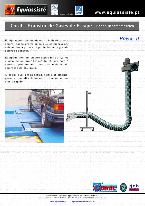 Coral Exaustor de Gases para Banco Dinamométrico Centros de Inspecção CITV